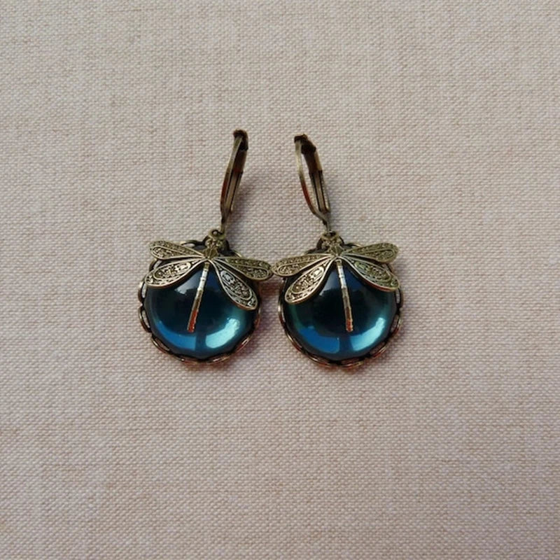Dragonfly Earrings in Antique Gold