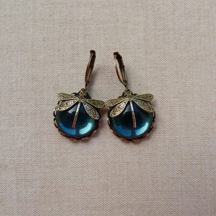 Dragonfly Earrings in Antique Gold